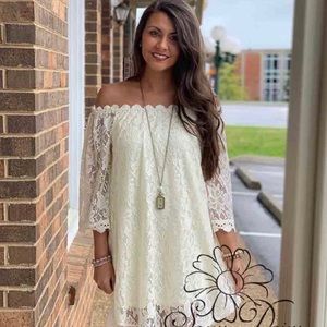 Cream lace off shoulder dress
